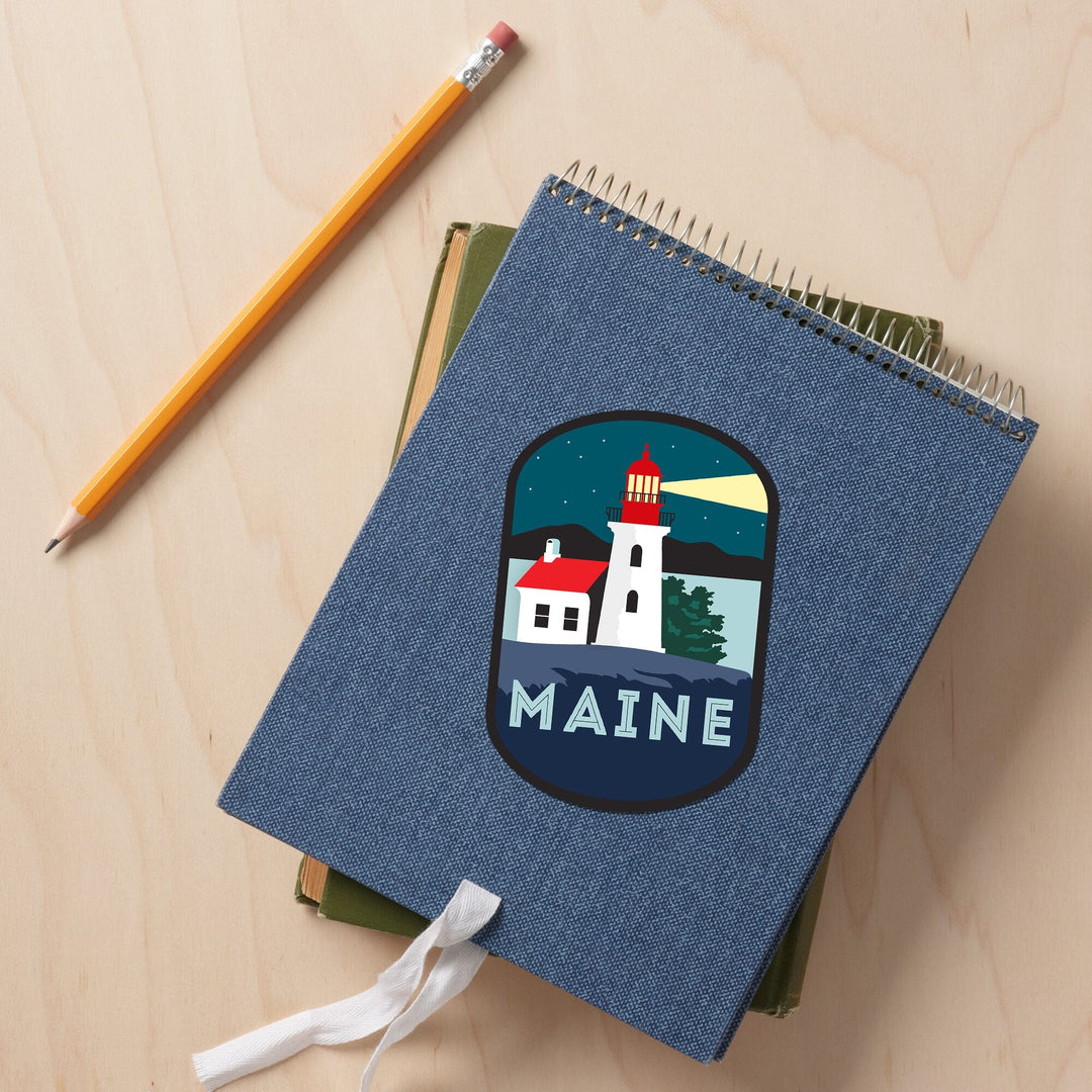 Maine, Lighthouse, Vector Style, Contour, Vinyl Sticker - Lantern Press