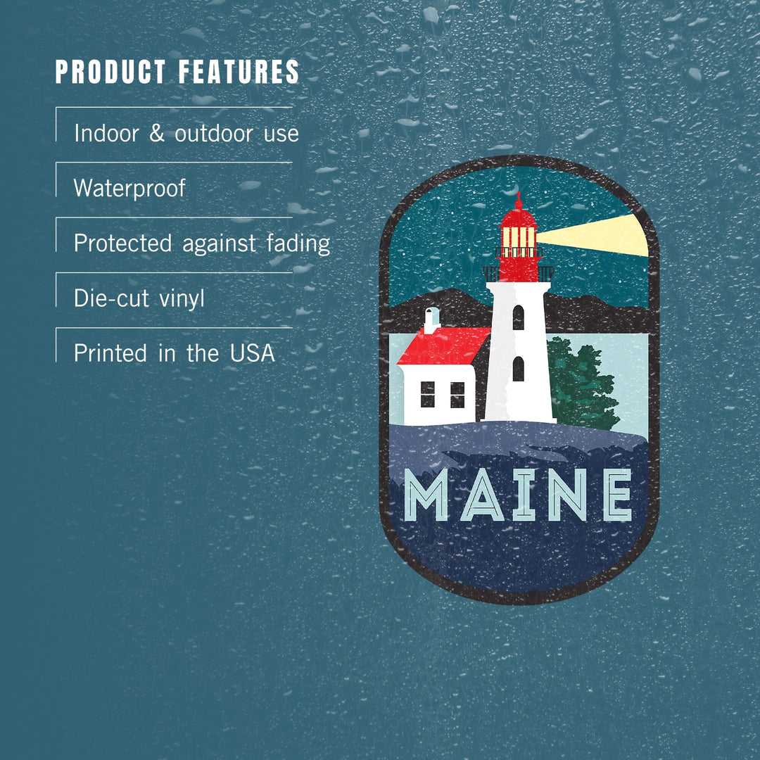 Maine, Lighthouse, Vector Style, Contour, Vinyl Sticker - Lantern Press