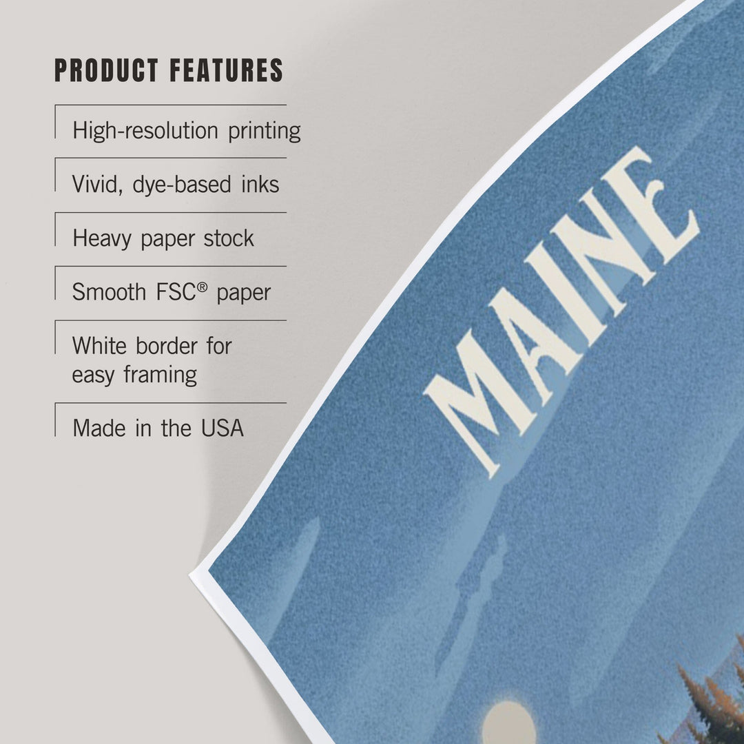 Maine, Lithograph, Reflection Pond and Bull Moose, Art & Giclee Prints Art Lantern Press 