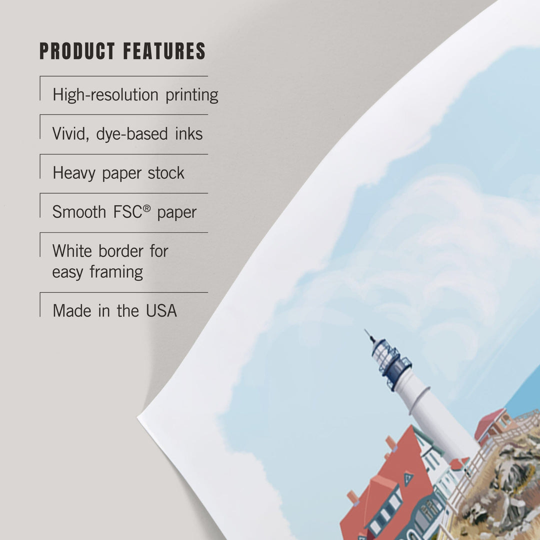 Maine, Lobster and Portland Lighthouse, Art & Giclee Prints Art Lantern Press 