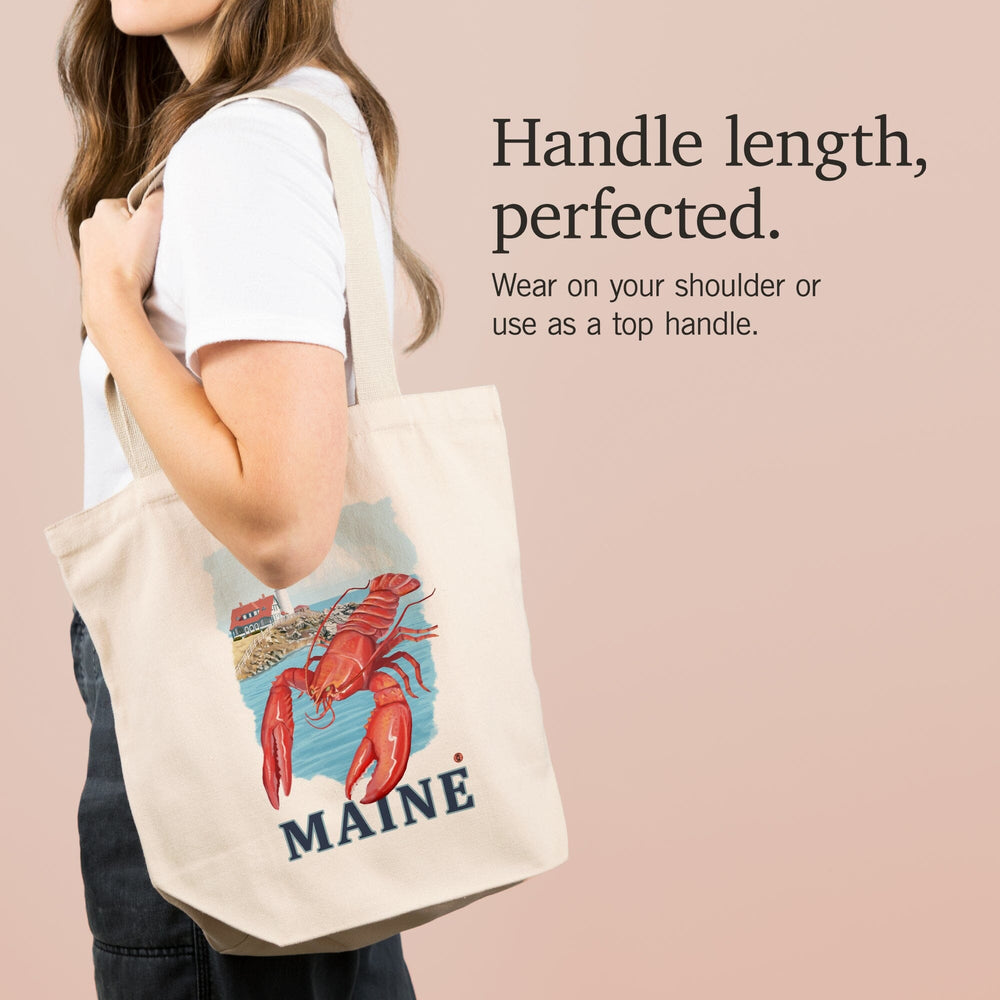 Maine, Lobster and Portland Lighthouse, Tote Bag Totes Lantern Press 