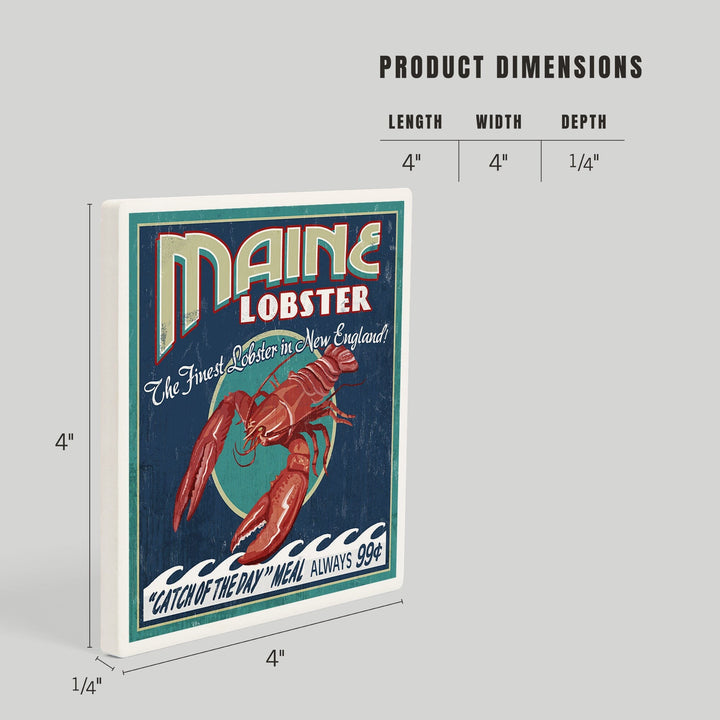 Maine, Lobster, Vintage Sign, Coasters Coasters Lantern Press 