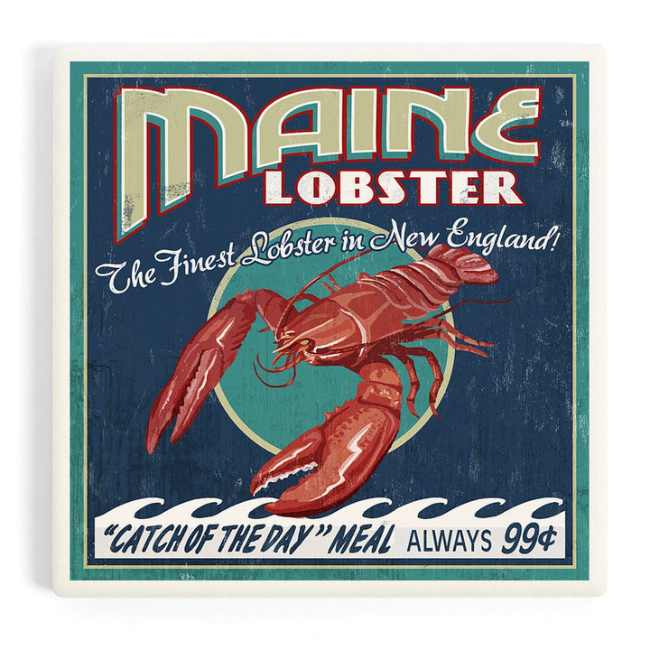 Maine, Lobster, Vintage Sign, Coasters Coasters Lantern Press Coaster 