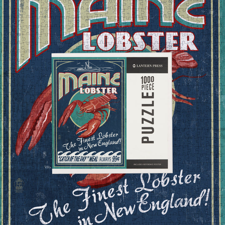 Maine, Lobster, Vintage Sign, Jigsaw Puzzle Puzzle Lantern Press 