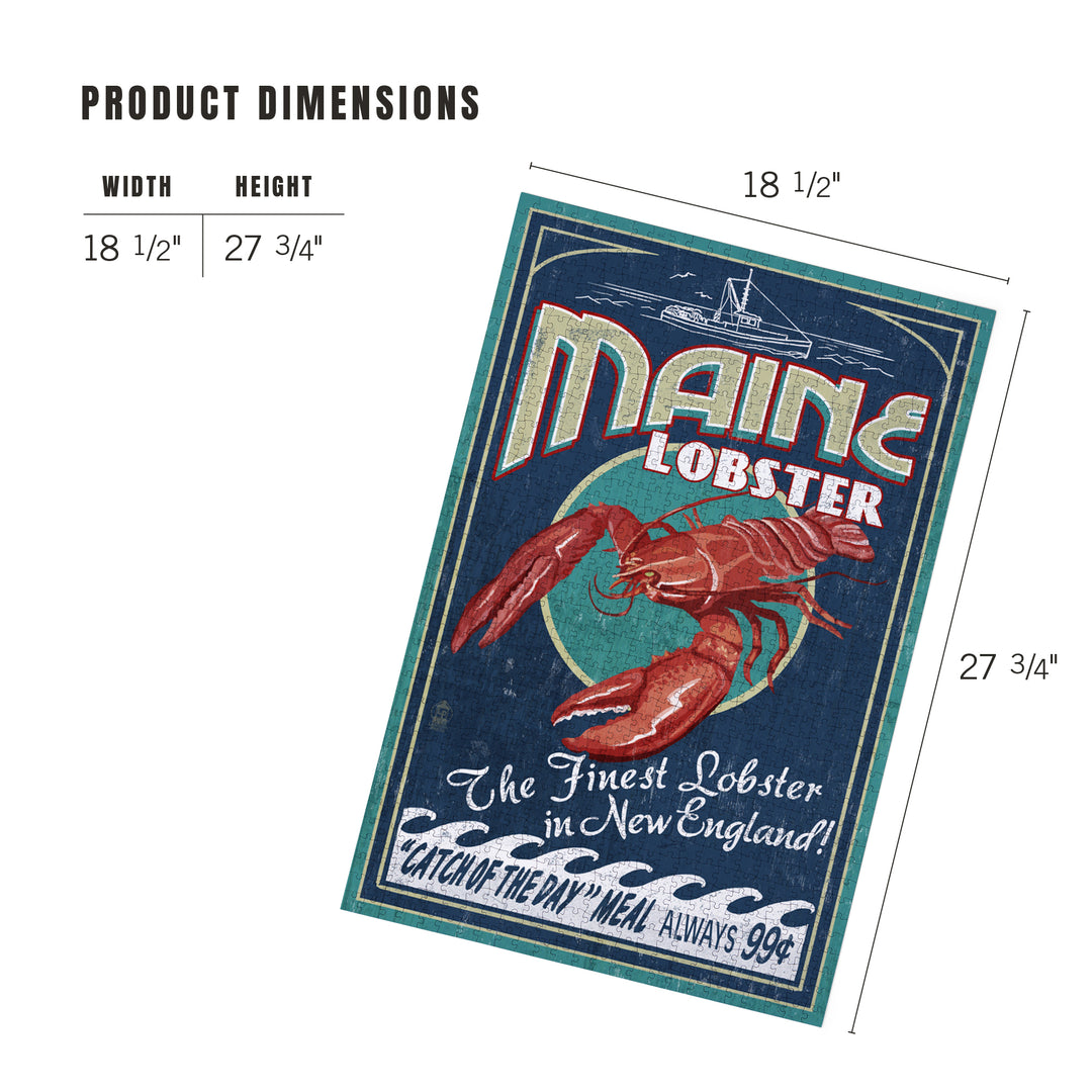 Maine, Lobster, Vintage Sign, Jigsaw Puzzle Puzzle Lantern Press 