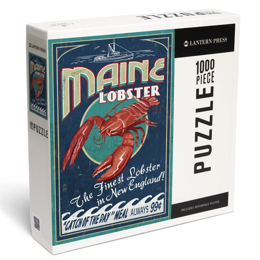 Maine, Lobster Vintage Sign, Jigsaw Puzzle Puzzle Lantern Press 