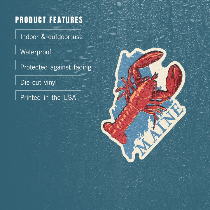 Maine, Lobster Woodblock, Contour, Lantern Press Artwork, Vinyl Sticker Sticker Lantern Press 