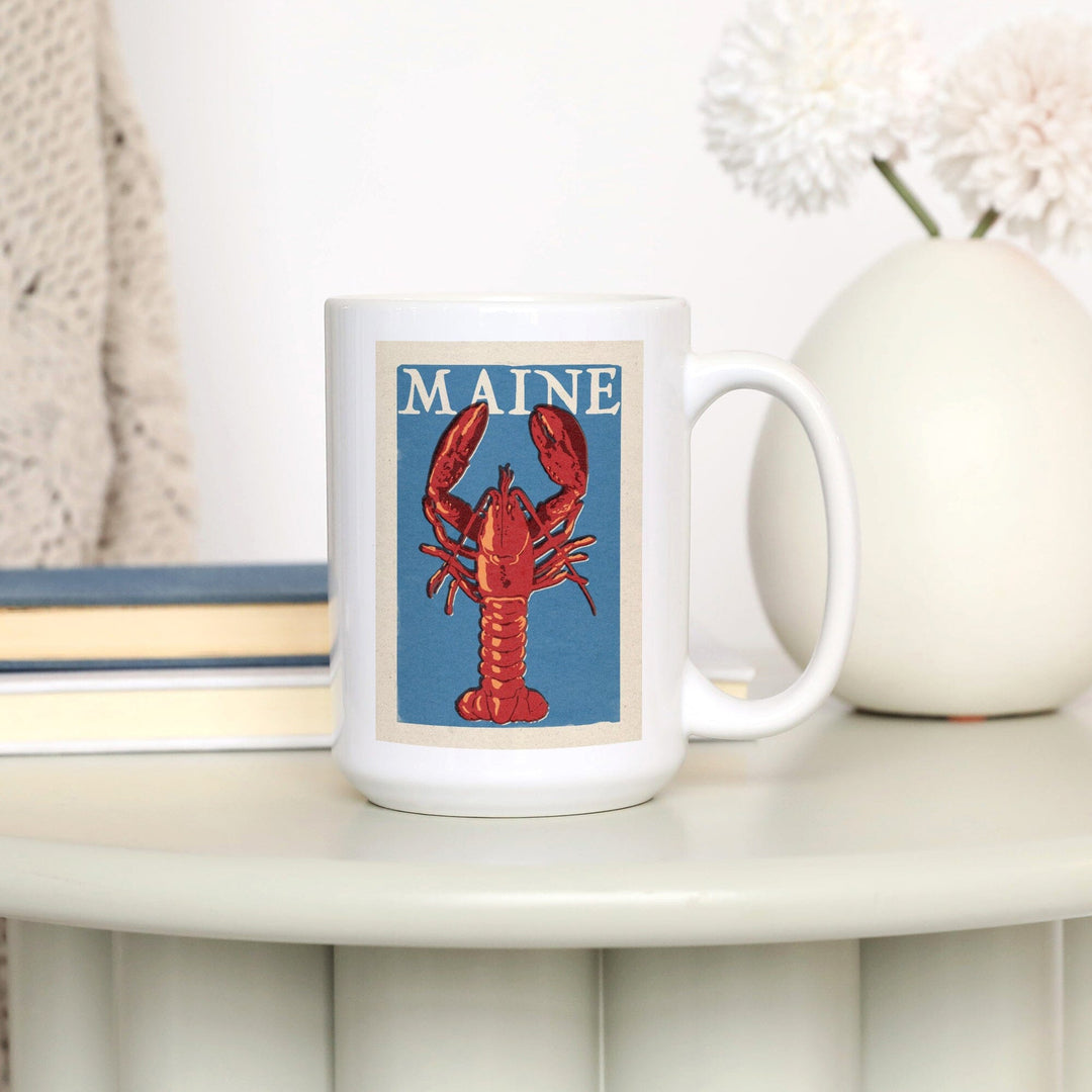 Maine, Lobster Woodblock, Lantern Press Artwork, Ceramic Mug Mugs Lantern Press 