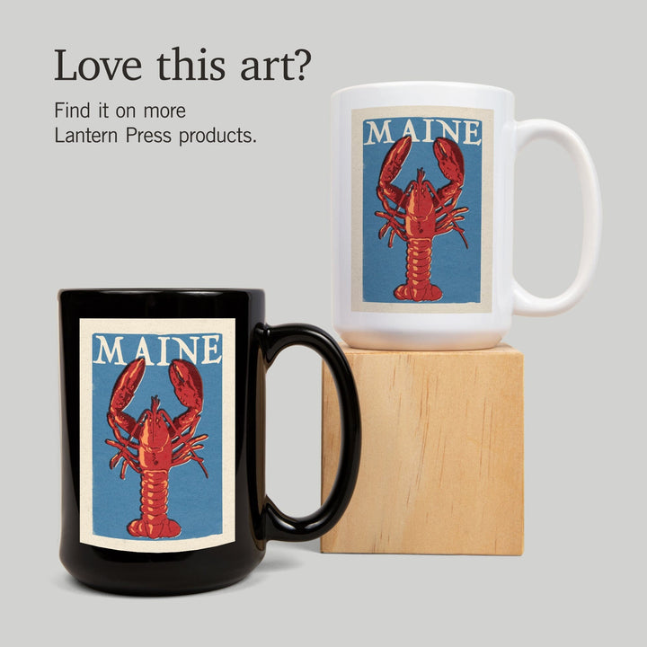 Maine, Lobster Woodblock, Lantern Press Artwork, Ceramic Mug Mugs Lantern Press 