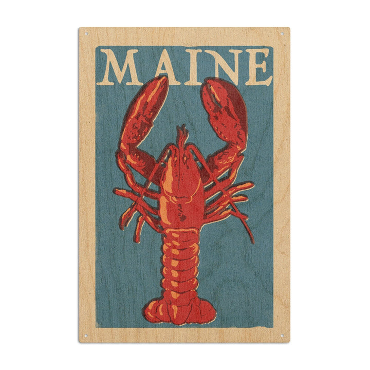 Maine, Lobster Woodblock, Lantern Press Artwork, Wood Signs and Postcards Wood Lantern Press 10 x 15 Wood Sign 