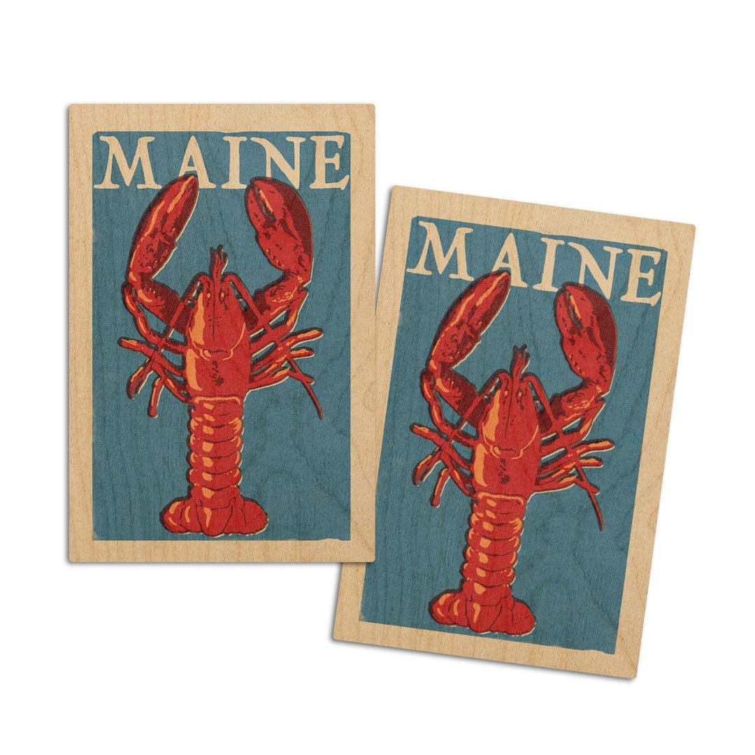 Maine, Lobster Woodblock, Lantern Press Artwork, Wood Signs and Postcards Wood Lantern Press 4x6 Wood Postcard Set 