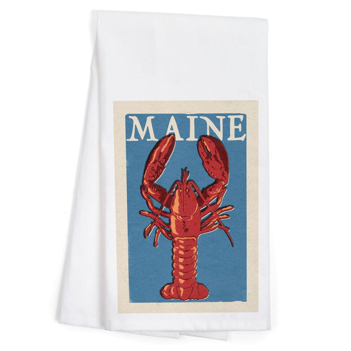 Maine, Lobster Woodblock, Organic Cotton Kitchen Tea Towels Kitchen Lantern Press 