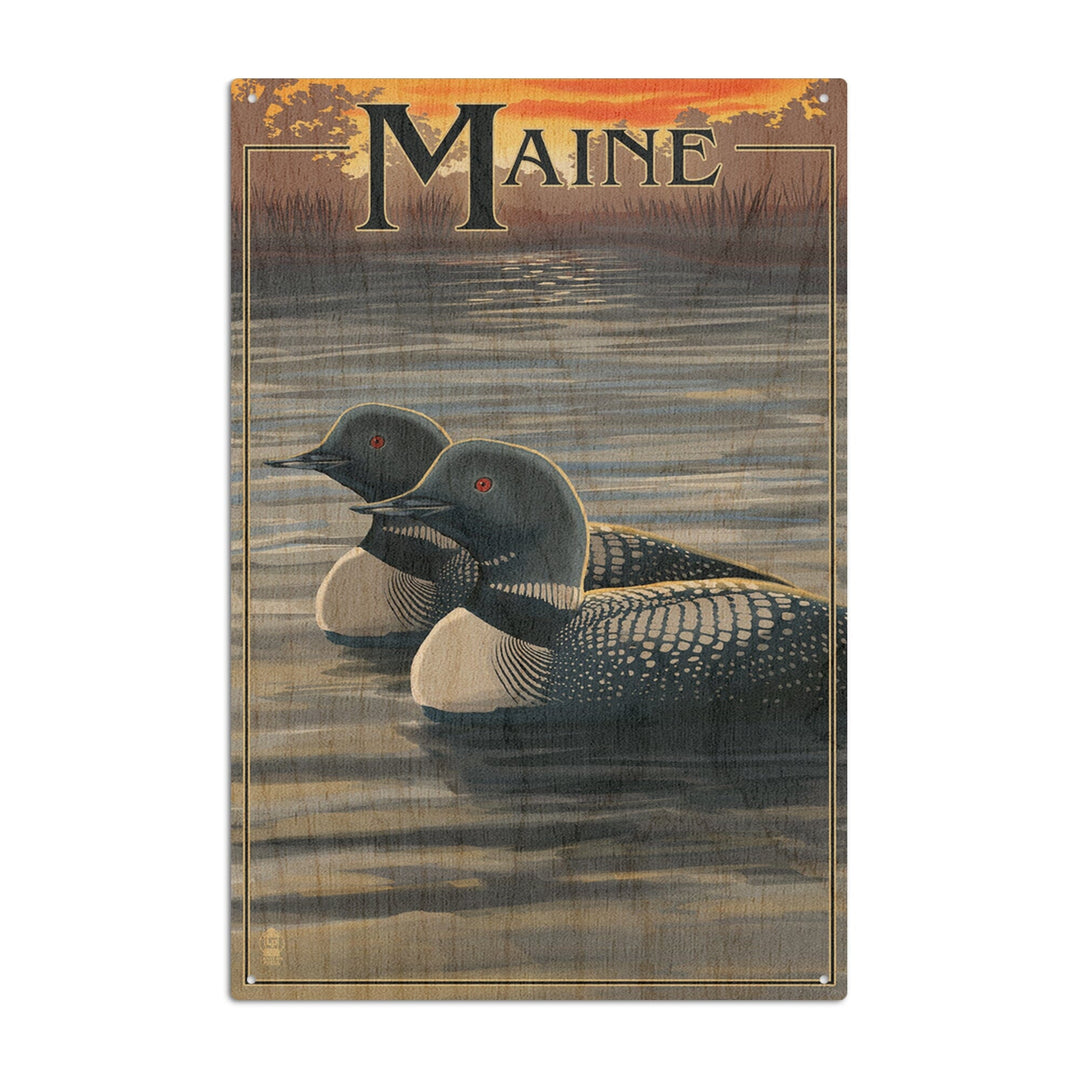 Maine, Loon Family, Lantern Press Artwork, Wood Signs and Postcards Wood Lantern Press 10 x 15 Wood Sign 
