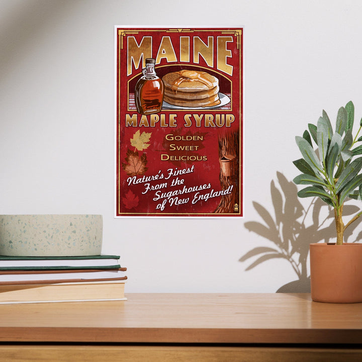 Maine, Maple Syrup Vintage Sign, Art & Giclee Prints Art Lantern Press 
