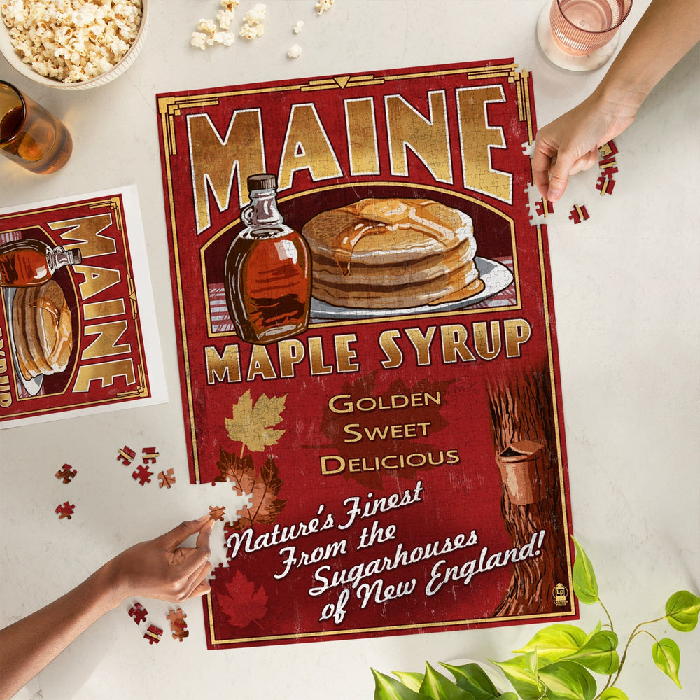 Maine, Maple Syrup Vintage Sign, Jigsaw Puzzle Puzzle Lantern Press 