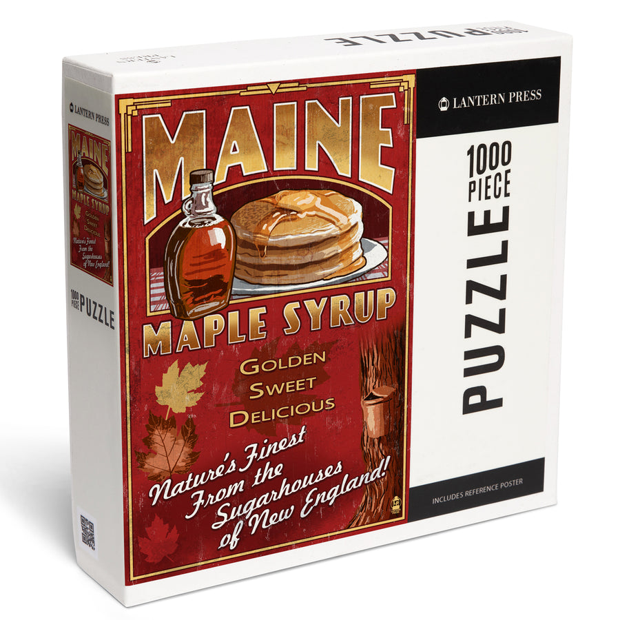 Maine, Maple Syrup Vintage Sign, Jigsaw Puzzle Puzzle Lantern Press 