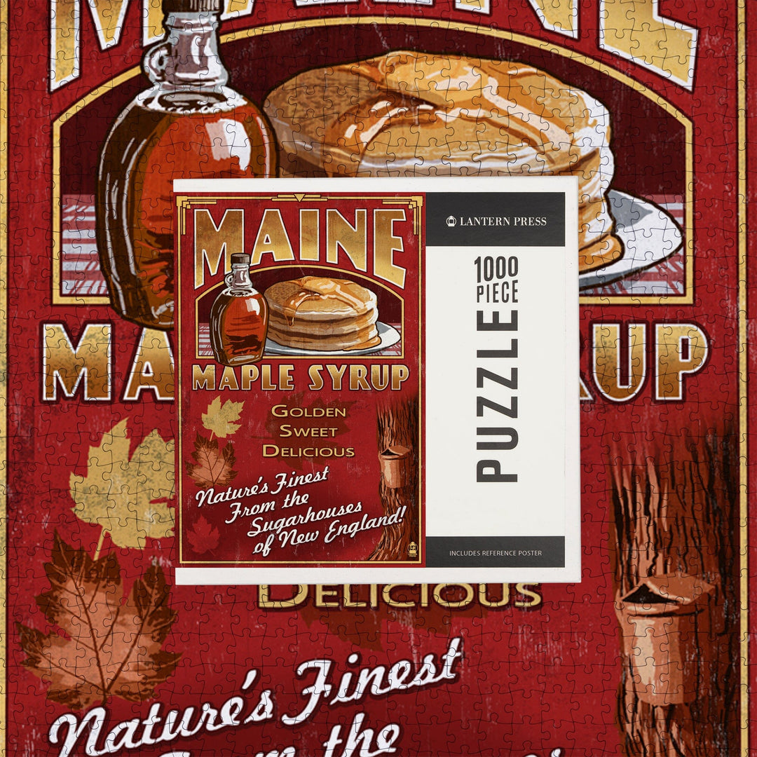 Maine, Maple Syrup Vintage Sign, Jigsaw Puzzle Puzzle Lantern Press 