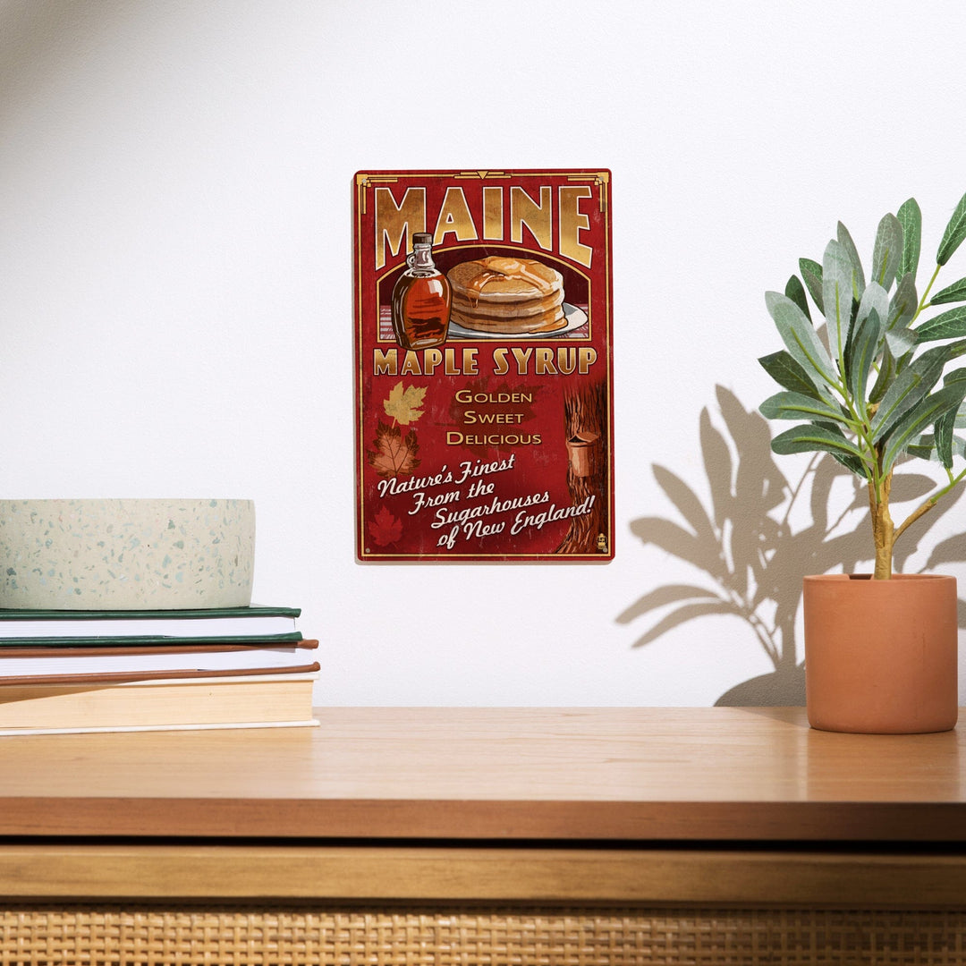 Maine, Maple Syrup Vintage Sign, Lantern Press Artwork, Wood Signs and Postcards Wood Lantern Press 