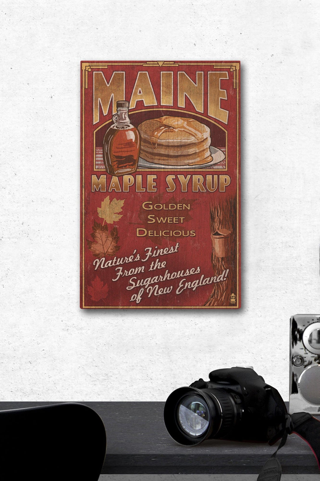 Maine, Maple Syrup Vintage Sign, Lantern Press Artwork, Wood Signs and Postcards Wood Lantern Press 12 x 18 Wood Gallery Print 