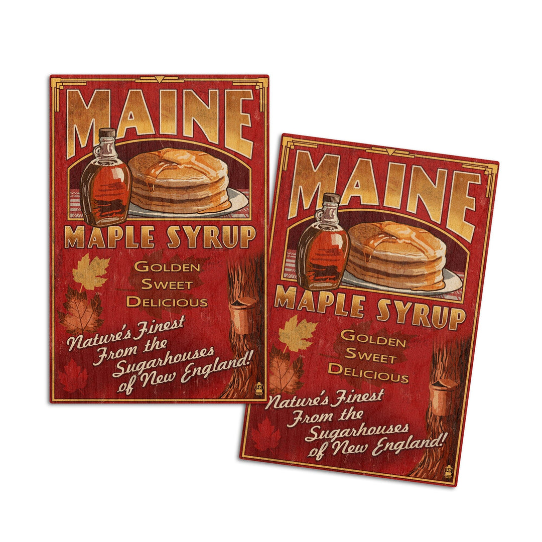 Maine, Maple Syrup Vintage Sign, Lantern Press Artwork, Wood Signs and Postcards Wood Lantern Press 4x6 Wood Postcard Set 