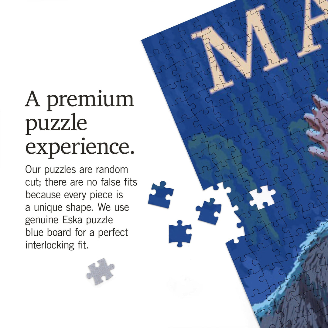 Maine, Moose in the Moonlight, Jigsaw Puzzle Puzzle Lantern Press 