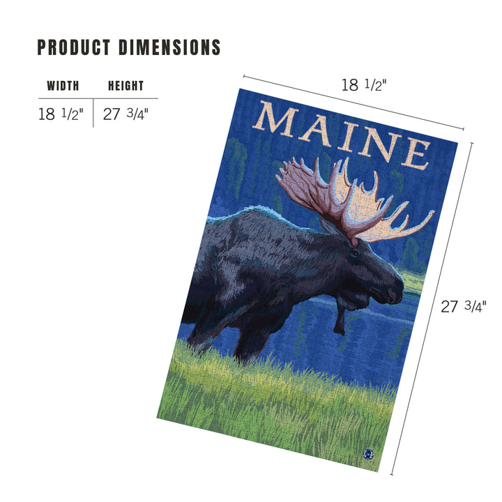 Maine, Moose in the Moonlight, Jigsaw Puzzle Puzzle Lantern Press 
