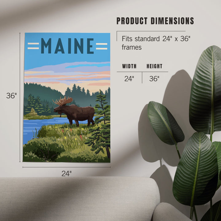 Maine, Moose, Summer Scene, Art & Giclee Prints Art Lantern Press 