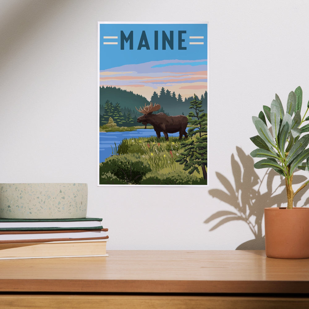Maine, Moose, Summer Scene, Art & Giclee Prints Art Lantern Press 