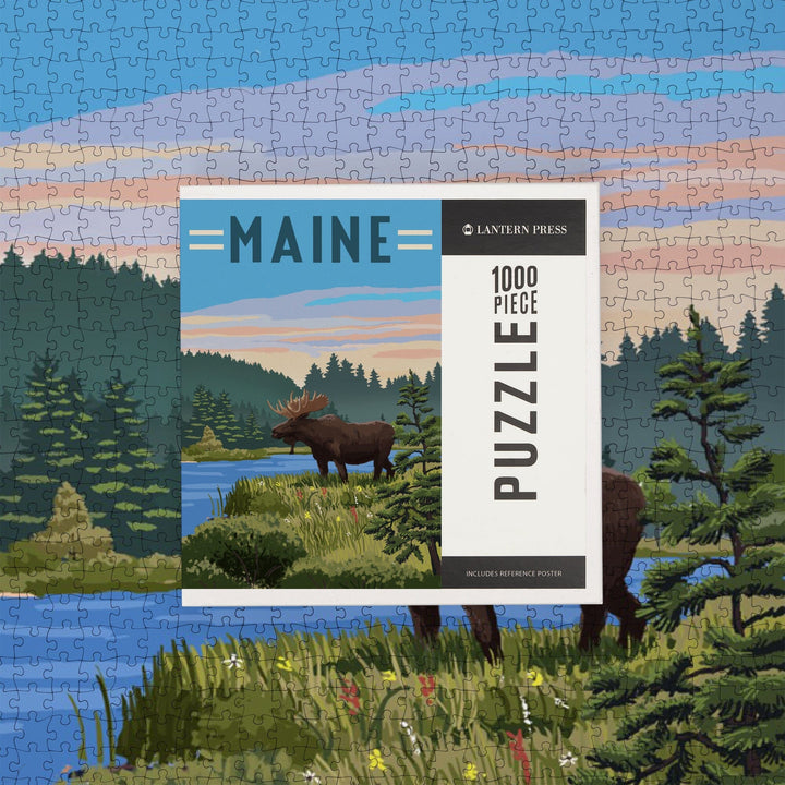 Maine, Moose, Summer Scene, Jigsaw Puzzle Puzzle Lantern Press 