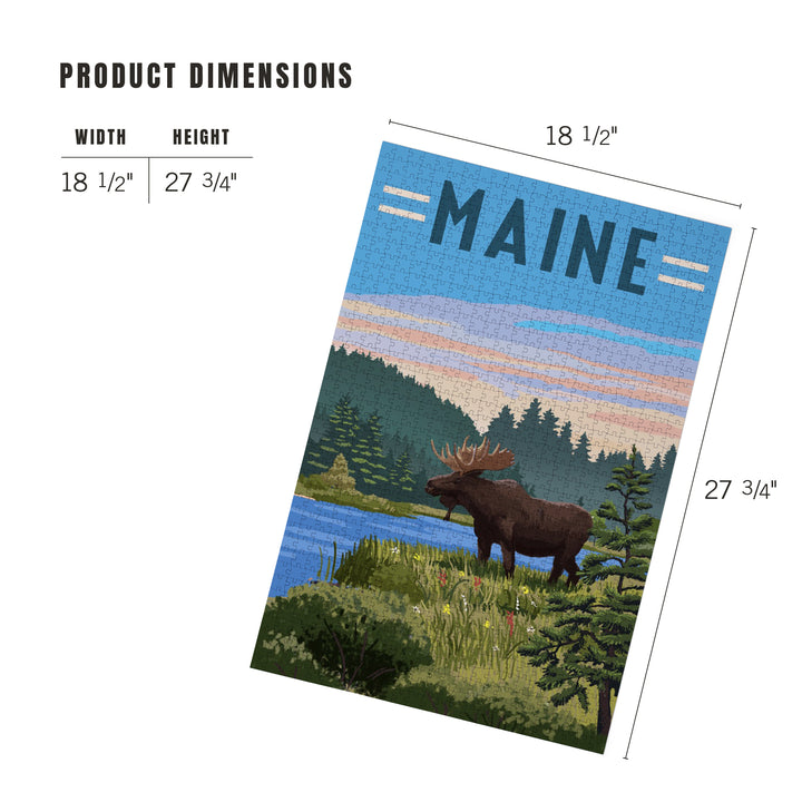 Maine, Moose, Summer Scene, Jigsaw Puzzle Puzzle Lantern Press 