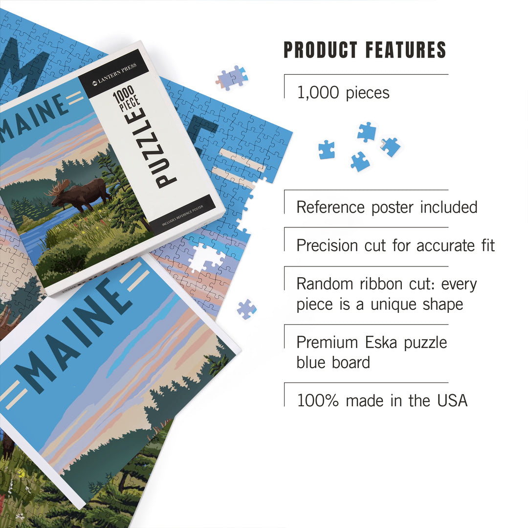 Maine, Moose, Summer Scene, Jigsaw Puzzle Puzzle Lantern Press 