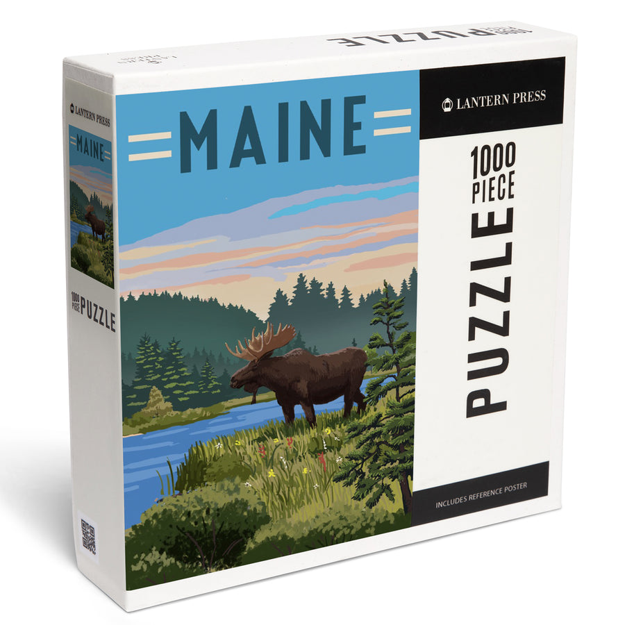 Maine, Moose, Summer Scene, Jigsaw Puzzle Puzzle Lantern Press 