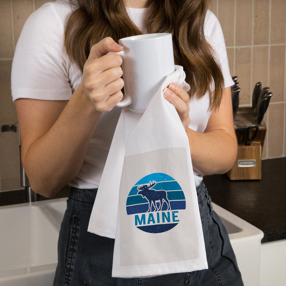 Maine, Moose Vector, Contour, Organic Cotton Kitchen Tea Towels Kitchen Lantern Press 