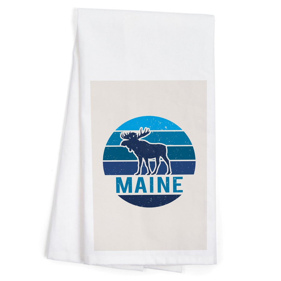 Maine, Moose Vector, Contour, Organic Cotton Kitchen Tea Towels Kitchen Lantern Press 