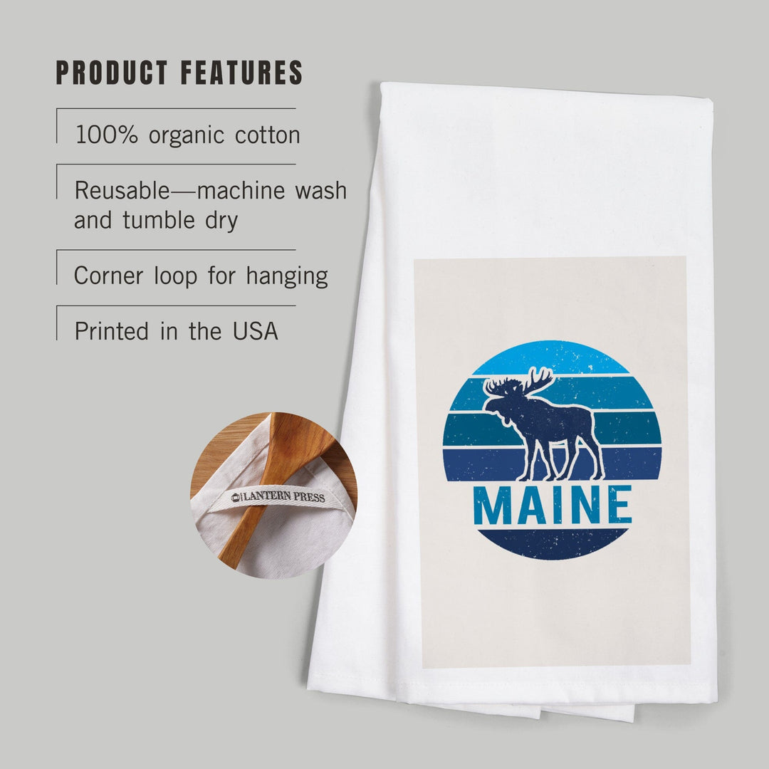 Maine, Moose Vector, Contour, Organic Cotton Kitchen Tea Towels Kitchen Lantern Press 