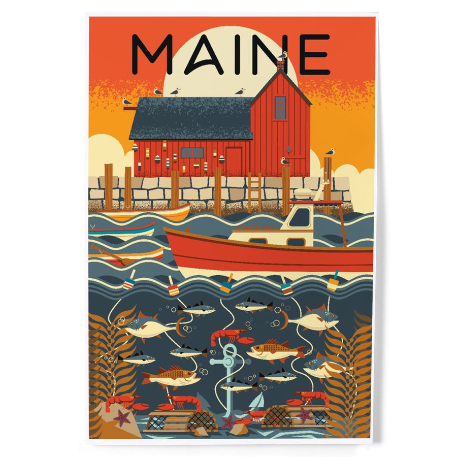 Maine, Nautical Geometric, Art & Giclee Prints Art Lantern Press 