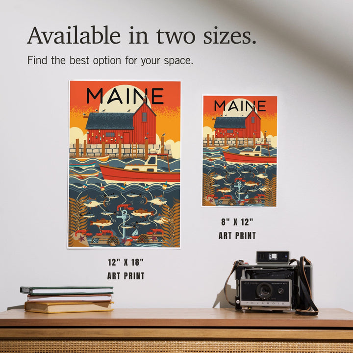 Maine, Nautical Geometric, Art & Giclee Prints Art Lantern Press 
