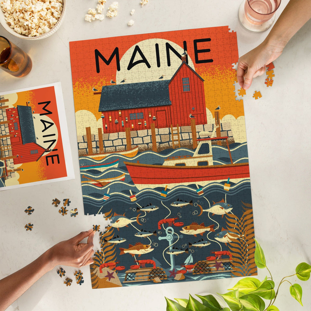 Maine, Nautical Geometric, Jigsaw Puzzle Puzzle Lantern Press 