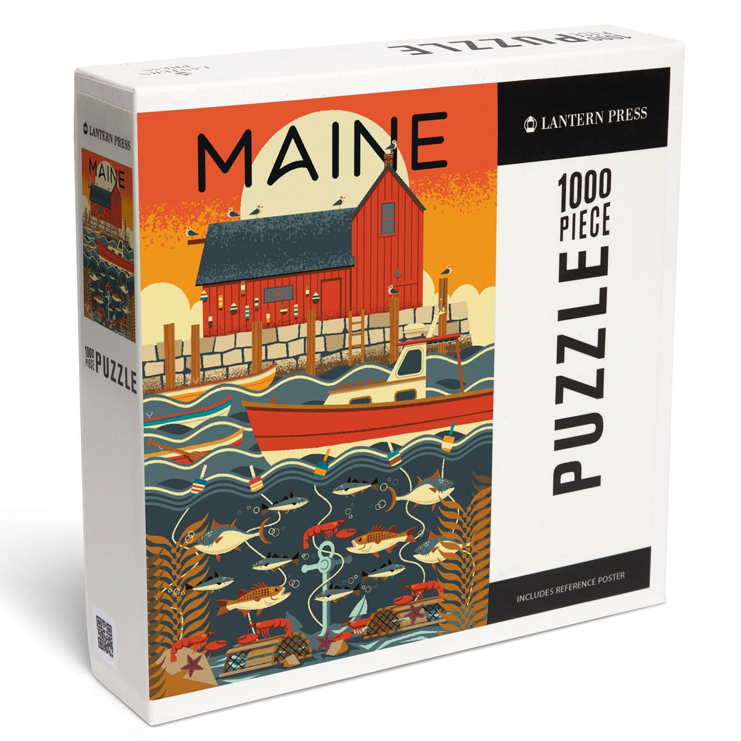 Maine, Nautical Geometric, Jigsaw Puzzle Puzzle Lantern Press 