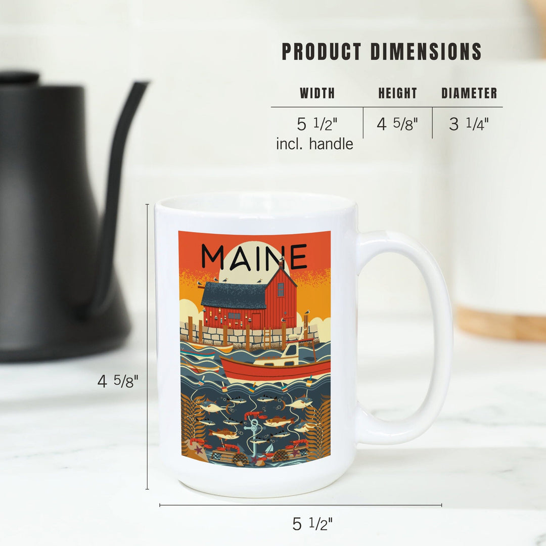 Maine, Nautical Geometric, Lantern Press Artwork, Ceramic Mug Mugs Lantern Press 