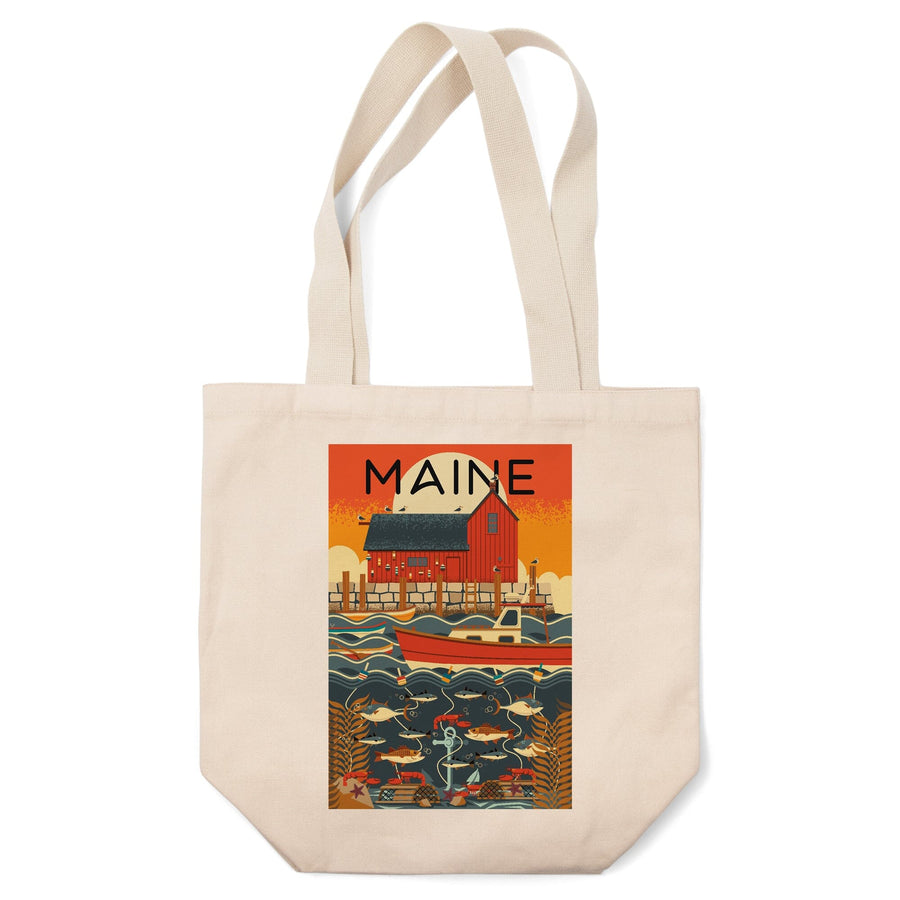 Maine, Nautical Geometric, Lantern Press Artwork, Tote Bag Totes Lantern Press 