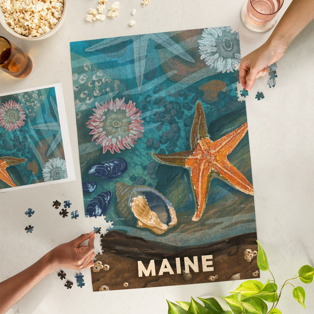 Maine, Painterly, Tiny World Huge Wonders, Starfish and Shells, Jigsaw Puzzle Puzzle Lantern Press 