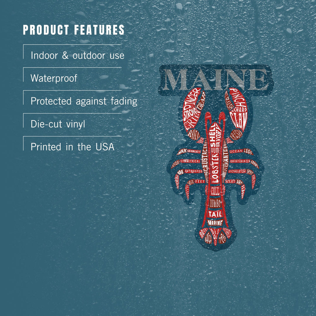 Maine, Red Lobster, Typography, Contour, Vinyl Sticker - Lantern Press