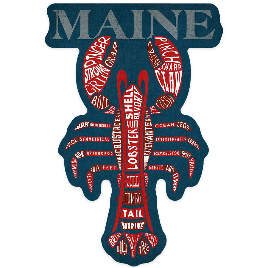 Maine, Red Lobster, Typography, Contour, Vinyl Sticker - Lantern Press