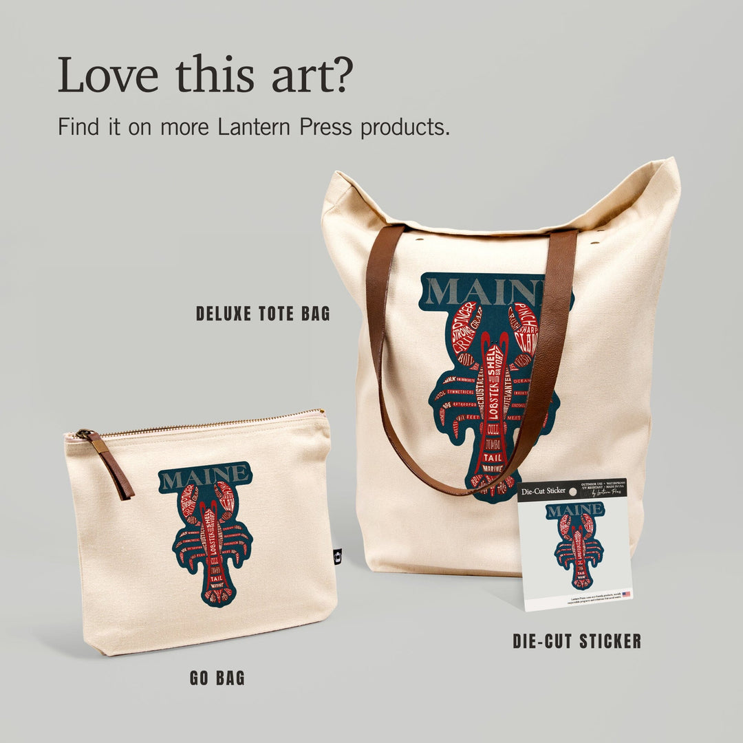 Maine, Red Lobster, Typography, Contour, Vinyl Sticker - Lantern Press