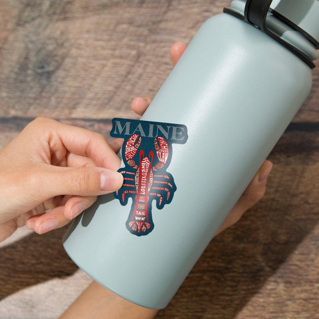 Maine, Red Lobster, Typography, Contour, Vinyl Sticker - Lantern Press