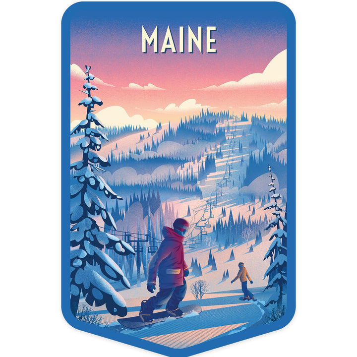 Maine, Shred the Gnar, Snowboarding, Contour, Vinyl Sticker Sticker Lantern Press 