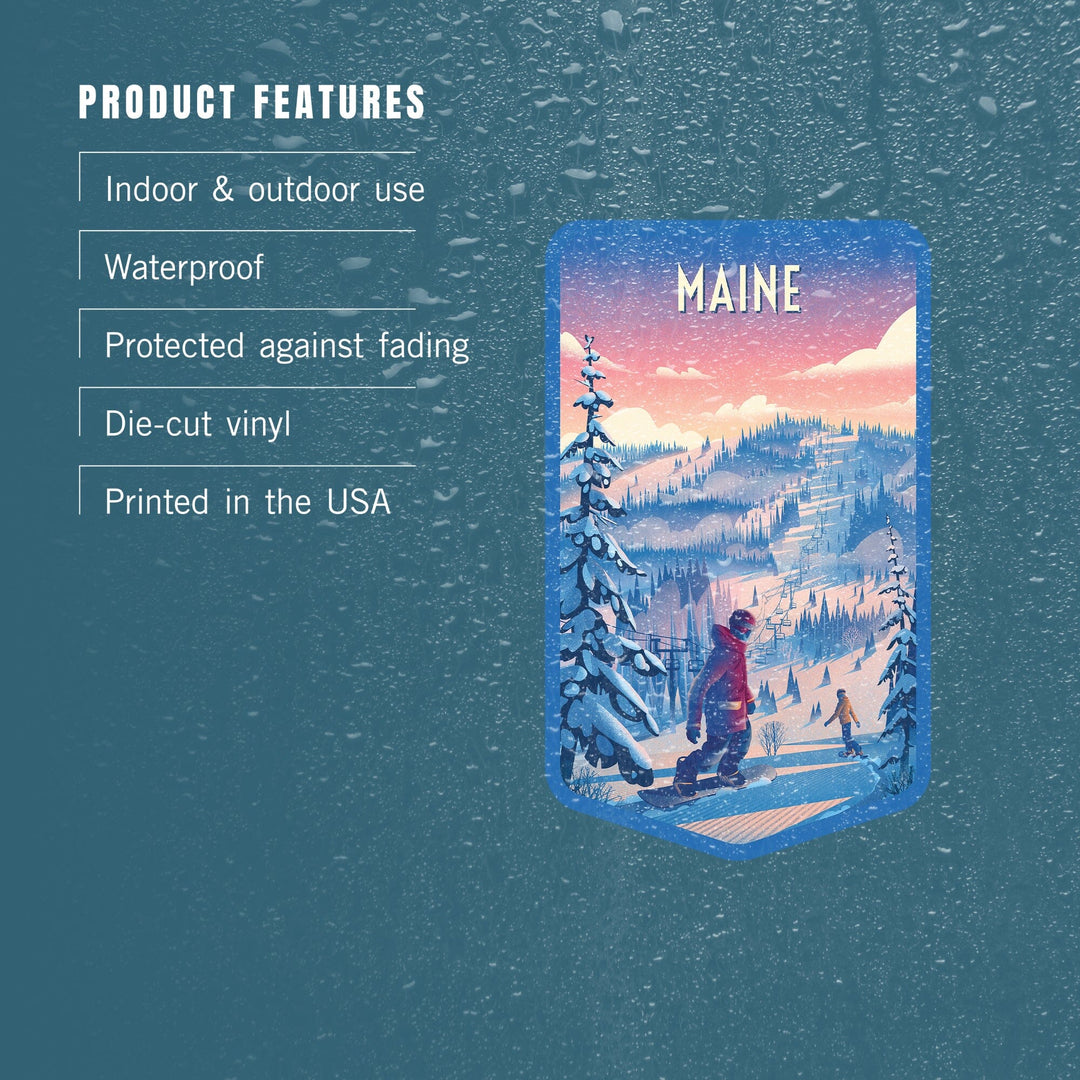 Maine, Shred the Gnar, Snowboarding, Contour, Vinyl Sticker Sticker Lantern Press 