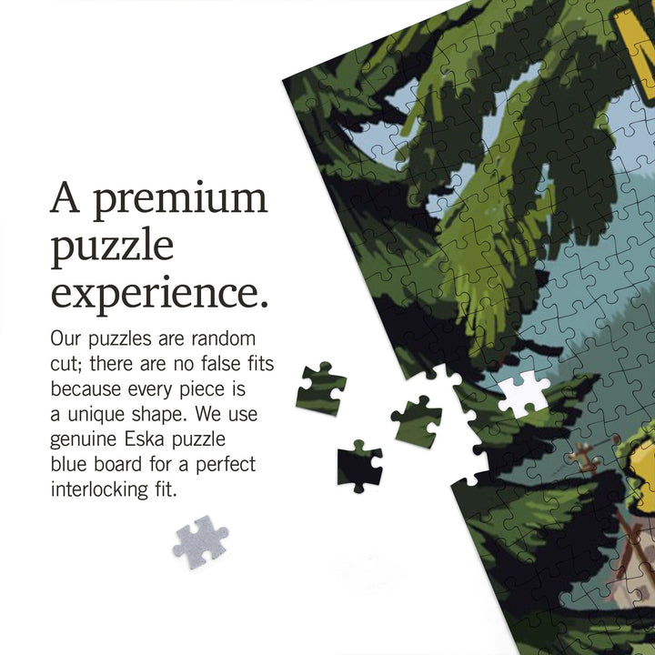 Maine, Signpost, Forest and Camp, Jigsaw Puzzle Puzzle Lantern Press 