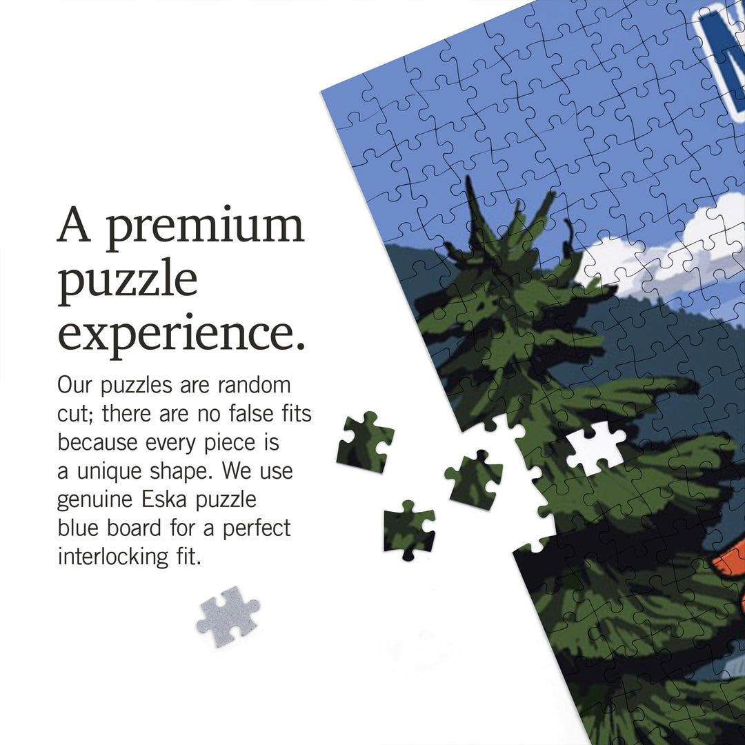 Maine, Signpost, Lake and Bear, Jigsaw Puzzle Puzzle Lantern Press 